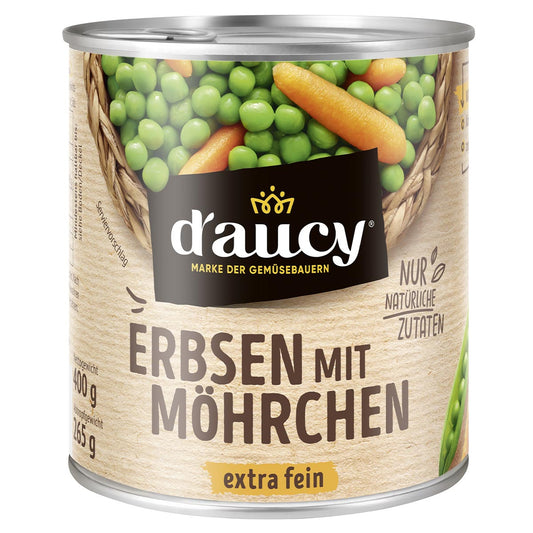 d'aucy Erbsen mit Möhrchen: Der bunte Gemüse-Klassiker aus Frankreich. 400g