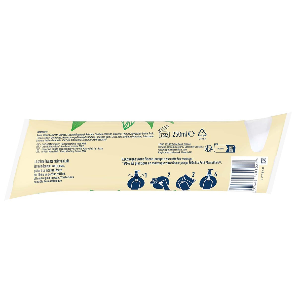 Le Petit Marseillais Flüssigseife mit Milch 250 ml Nachfüllpack aus Frankreich