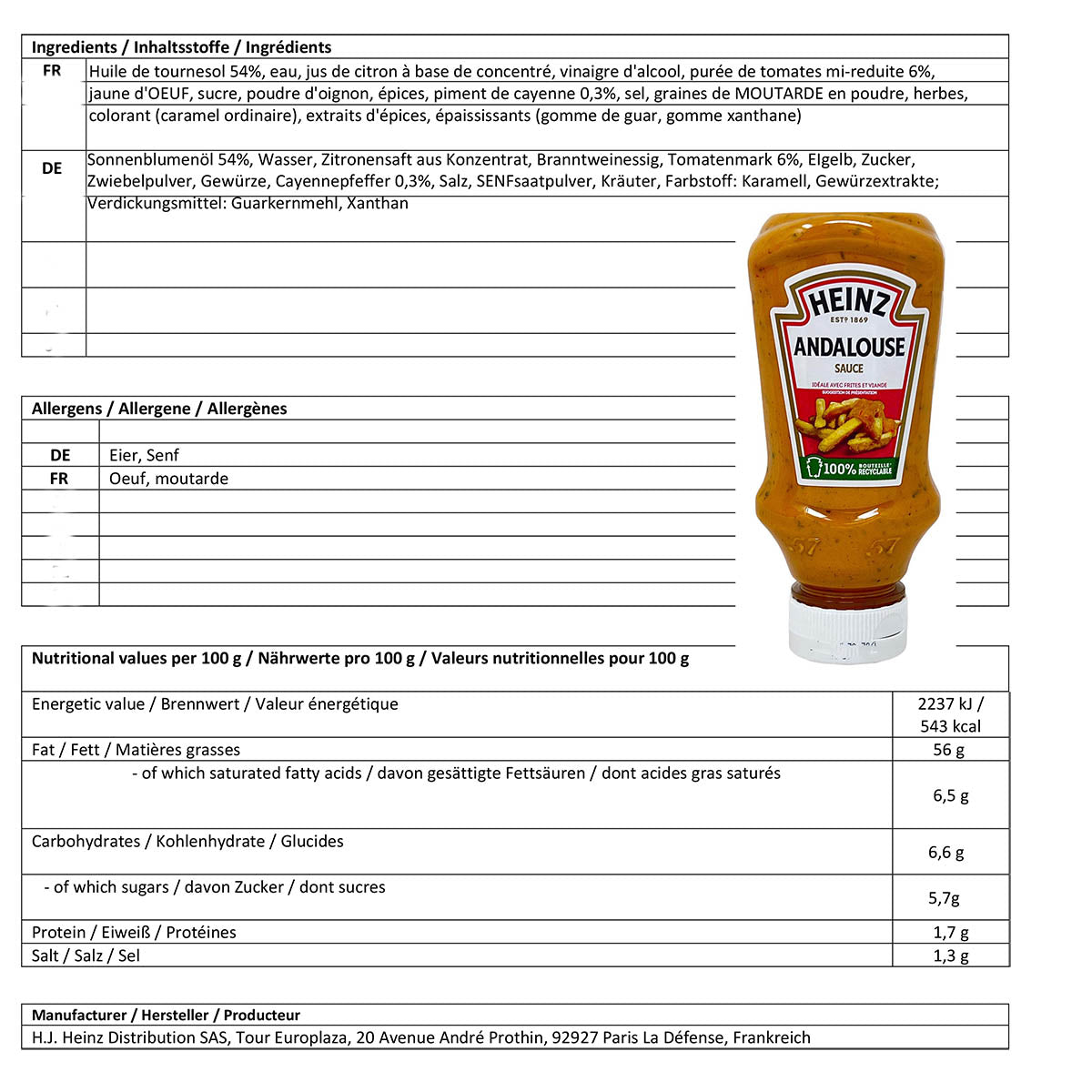 Heinz Andalouse Sauce: Köstliche Kombination aus Tomate und Senf, 220g