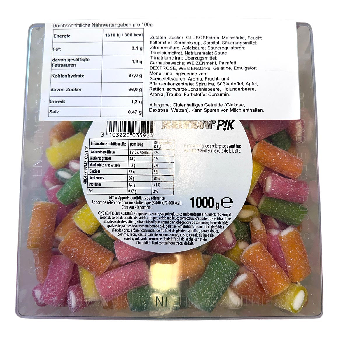 Haribo Rainbow PIK: Saure Stäbchen, 250 Stück, 1 kg - Süßigkeiten aus Frankreich