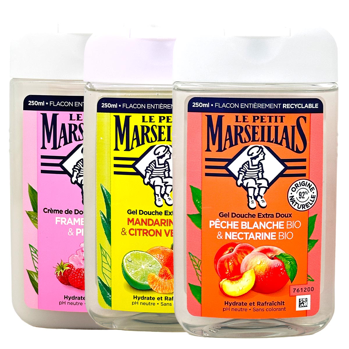 Le Petit Marseillais Duschgel 3er Set "Fruchtig" Pfirsich, Himbeere, Mandarine