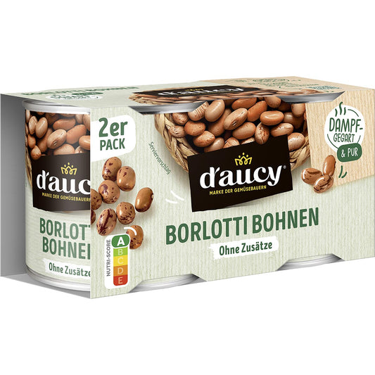 d'aucy Borlotti Bohnen (2x150g) – Mild-nussig für Eintopf & Salat