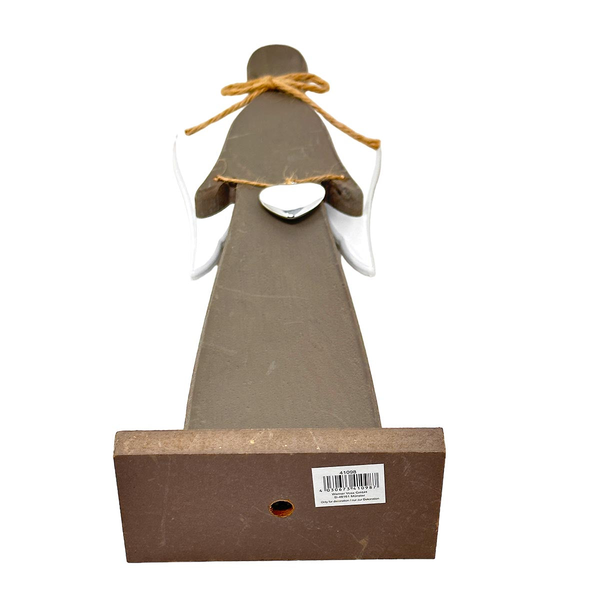 Deko Engel aus Holz grau mit Herzanhänger, 35 cm, Used Look