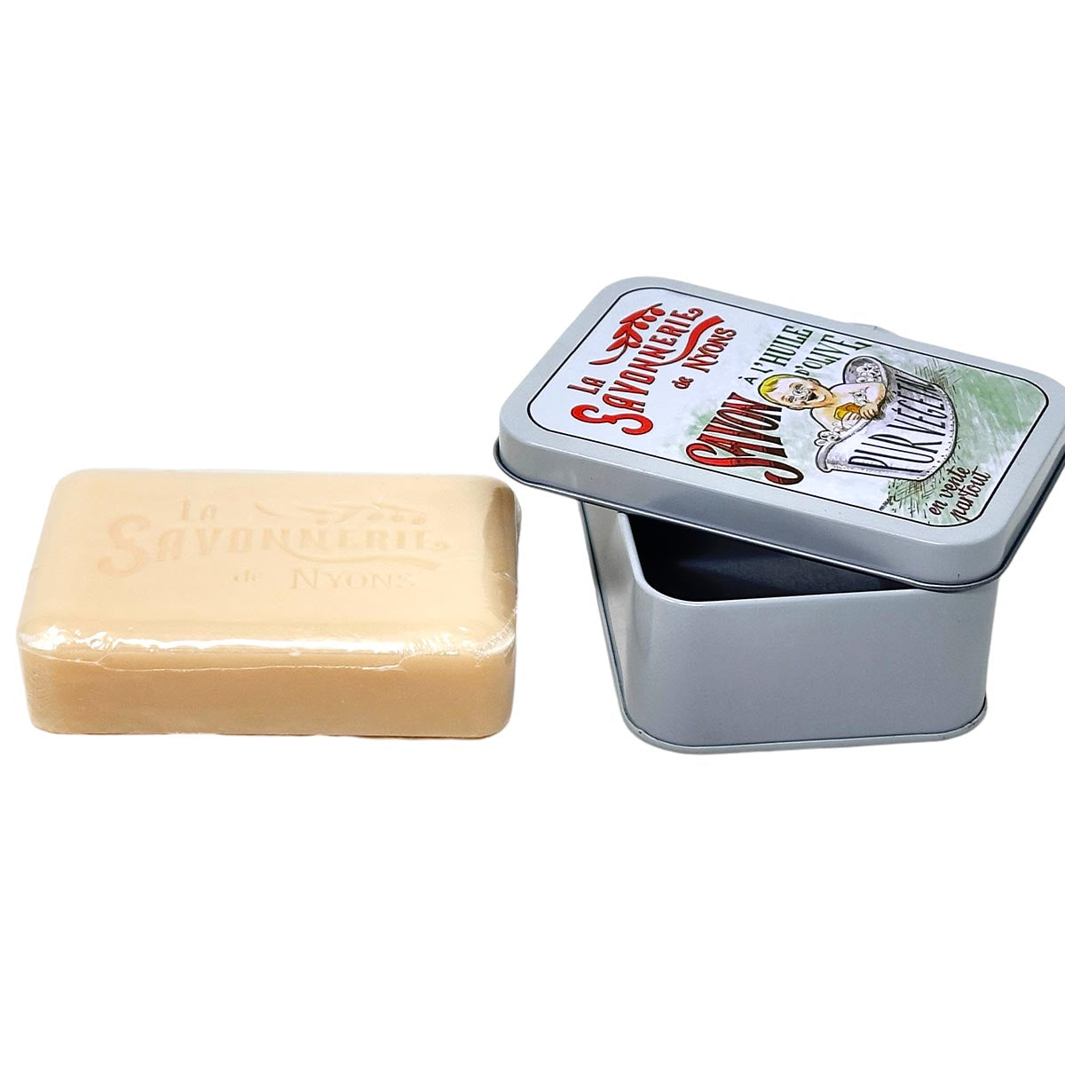 La Savonnerie De Nyons Seife in der Metalldose Bébé Le Bain Baumwollblüte
