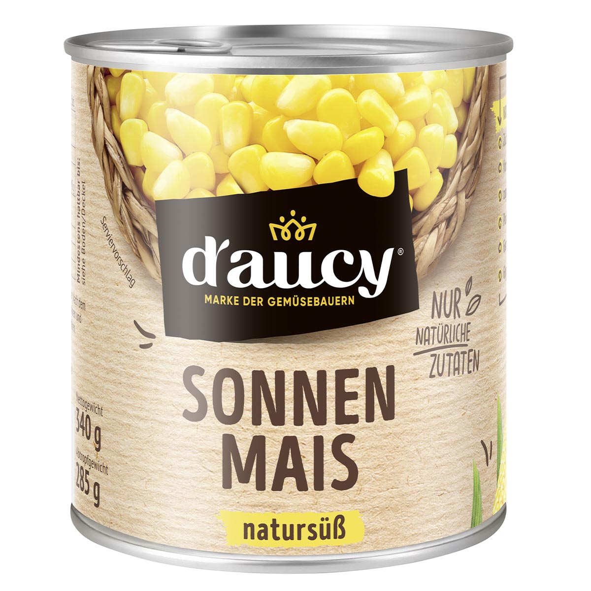 d'aucy Sonnenmais–Natürliche Frische, sonnengereift und super saftig, 340 g Dose