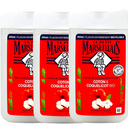Le Petit Marseillais Duschgel mit Baumwollmilch und Mohn 3x250 ml aus Frankreich