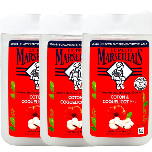 Le Petit Marseillais Duschgel mit Baumwollmilch und Mohn 3x250 ml aus Frankreich