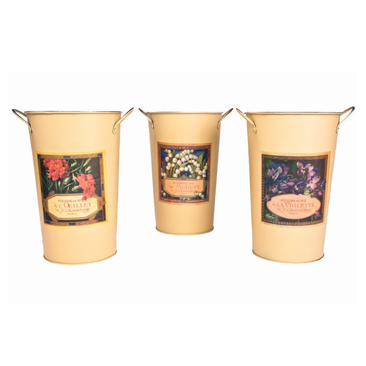 Vintage Metallübertopf 'French Flower' 3er Set, Höhe 25,5cm, Ø 16cm