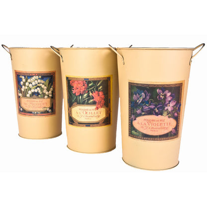 Vintage Metallübertopf 'French Flower' 3er Set, Höhe 25,5cm, Ø 16cm