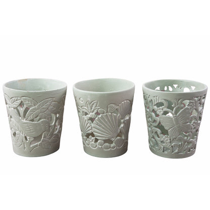 Windlichterset "Summerbreeze", resedafarben, Resin mit Glaseinsätzen 3tlg.