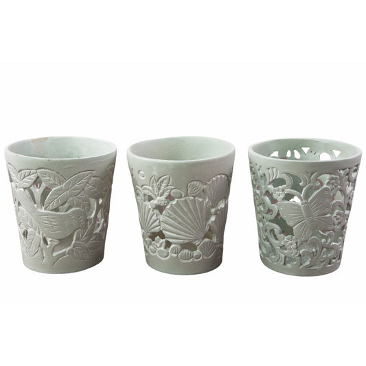 Windlichterset "Summerbreeze", resedafarben, Resin mit Glaseinsätzen 3tlg.