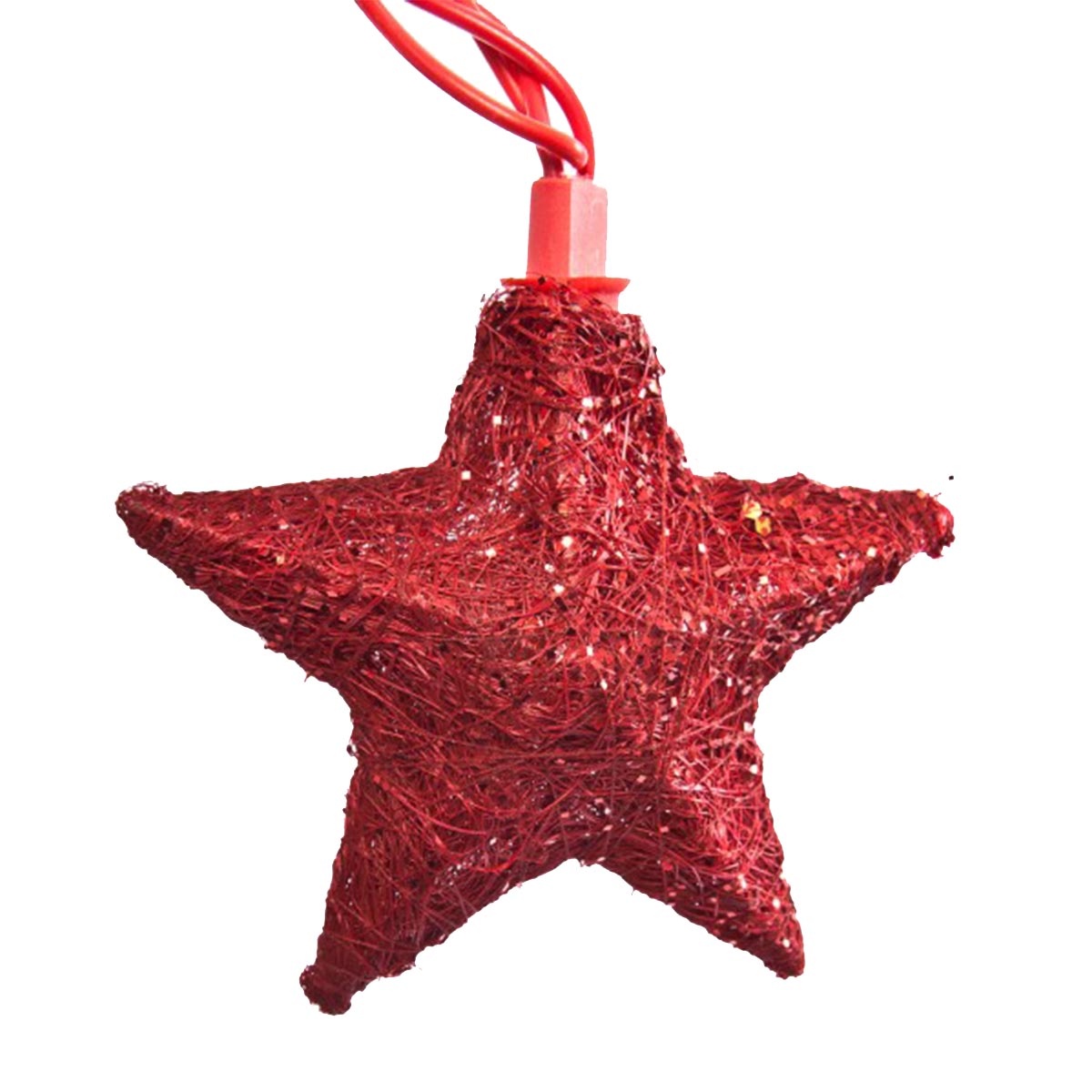 FeineHeimat Sisal Sternen Lichterkette 10 teilig rot mit Glitzer