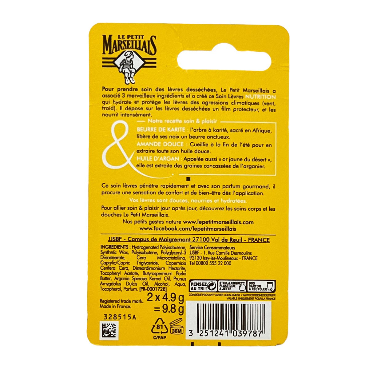 Le Petit Marseillais Lippenpflege Shea Mandel Argan 2 x 4,9 g – Intensive Feuchtigkeit