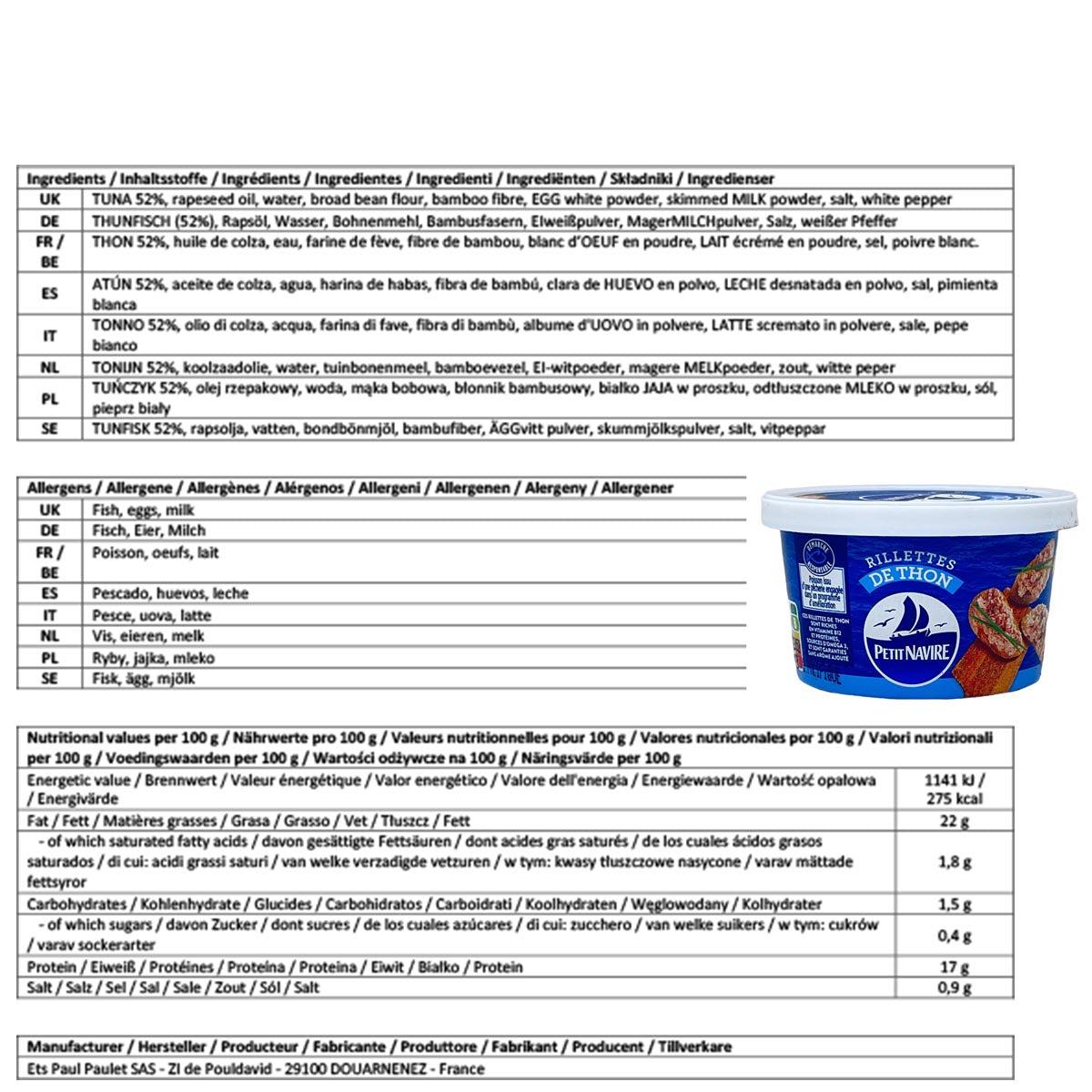 Petit Navire Rillettes de Thon – Köstliche Thunfischpaste mit cremiger Textur, 125g