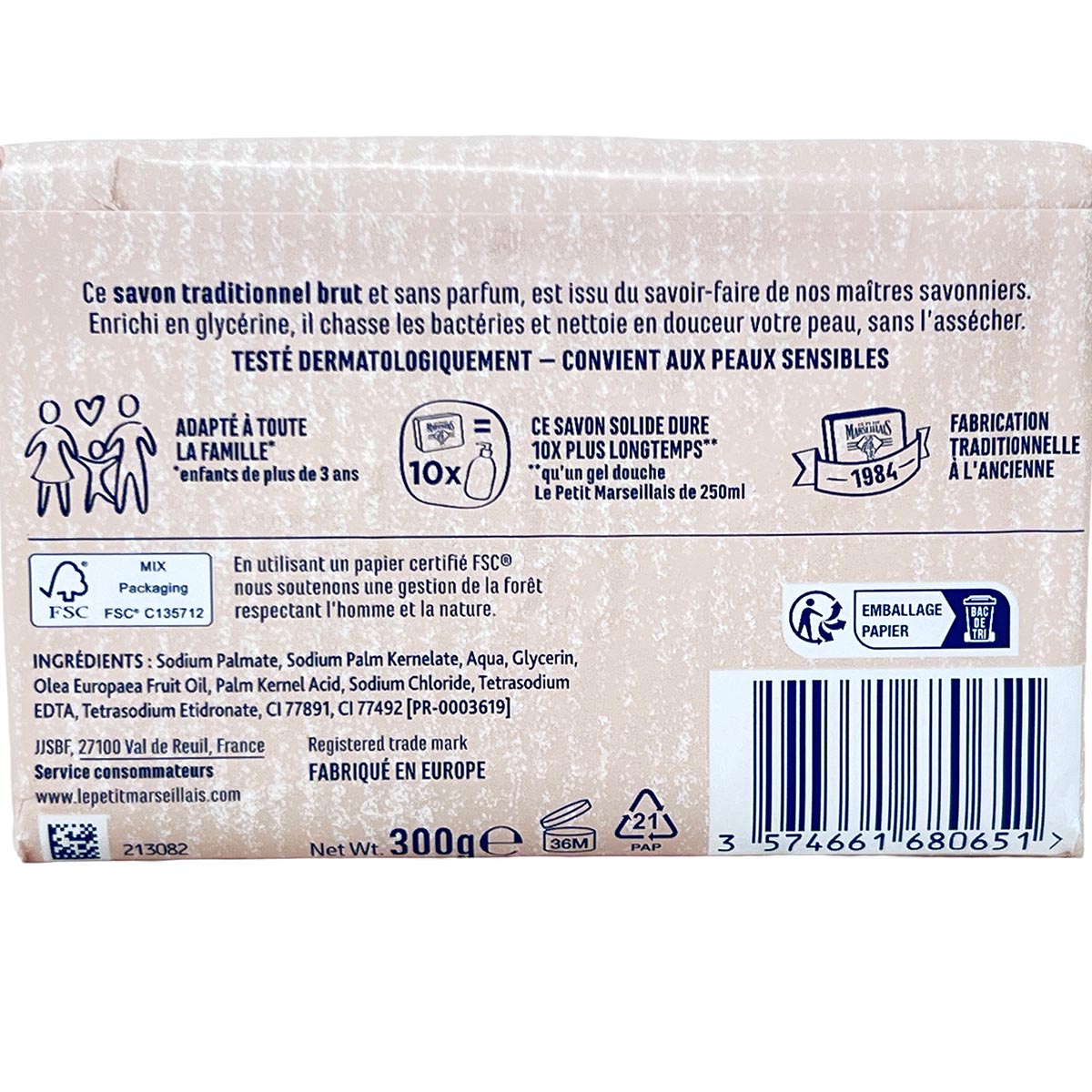 Le Petit Marseillais Stück Seife Pur OHNE Duftstoffe  300 Gramm aus Frankreich
