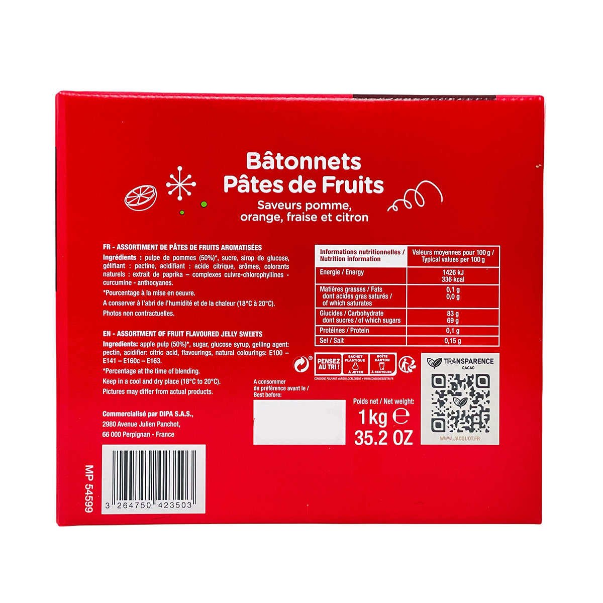 Pâtes de Fruits, Bâtonnets Pâtes de Fruits Geleefrüchte aus Frankreich, eckig, 1kg