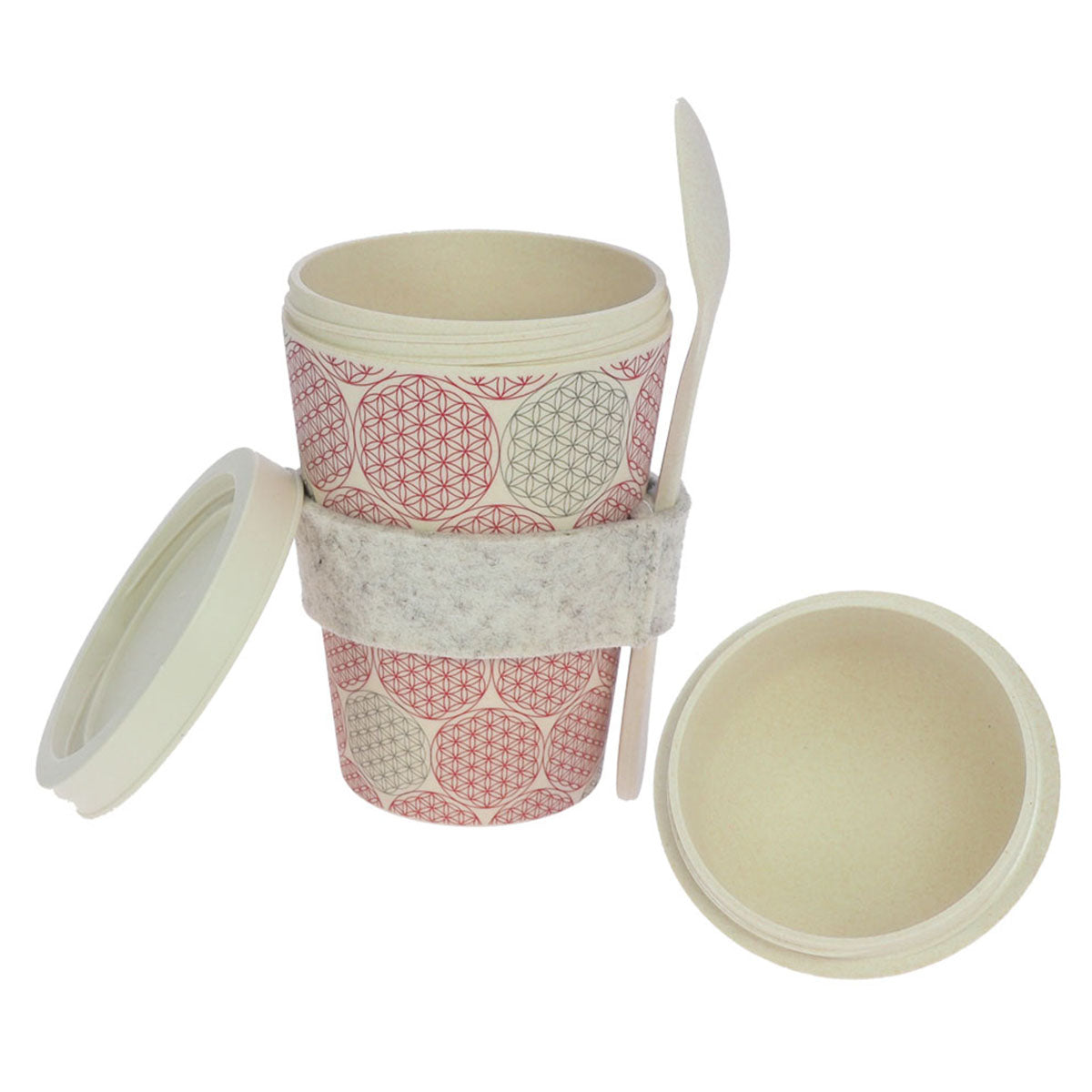 ebos Müsli-to-Go-Becher aus Bambus Blume des Lebens, 500 ml