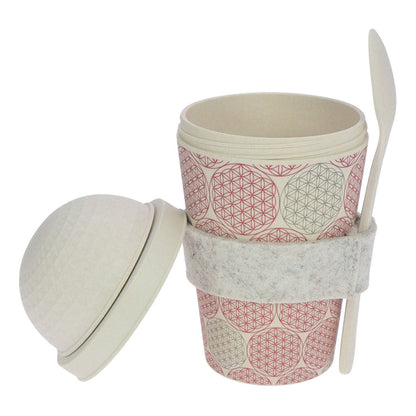 ebos Müsli-to-Go-Becher aus Bambus Blume des Lebens, 500 ml