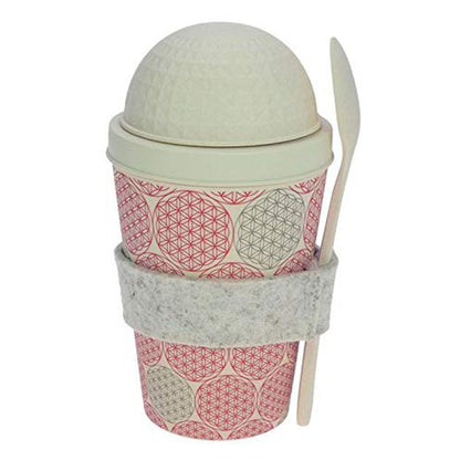ebos Müsli-to-Go-Becher aus Bambus Blume des Lebens, 500 ml