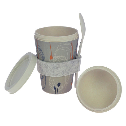 ebos Müsli-to-Go-Becher aus Bambus Kringel und Blüten, 500 ml