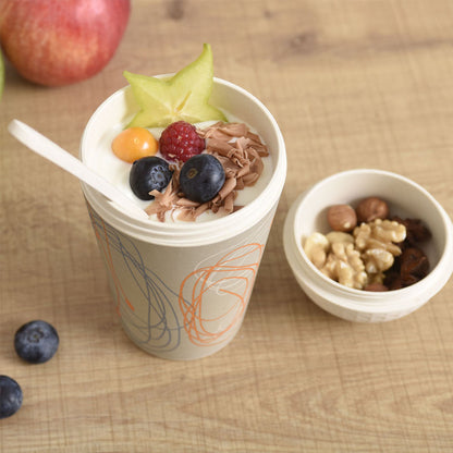 ebos Müsli-to-Go-Becher aus Bambus Kringel und Blüten, 500 ml