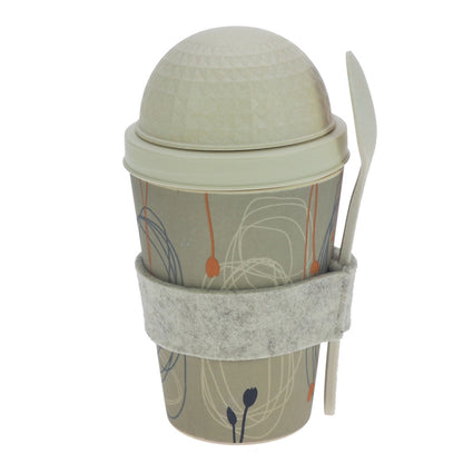 ebos Müsli-to-Go-Becher aus Bambus Kringel und Blüten, 500 ml