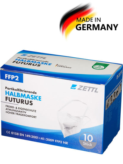 ZETTL FUTURUS FFP2 Maske Zertifiziert nach EN 149:2001+A1:2009 Durch DEKRA  CE 0158 Kopfband