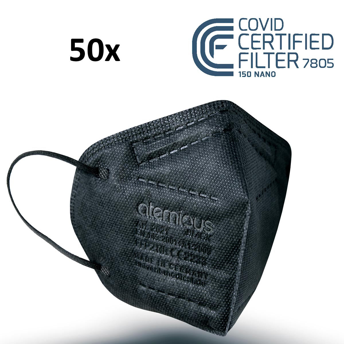 atemious PRO 2 BLACK FFP2 Maske – Schwarz, einzeln oder lose verpackt, Made in Germany