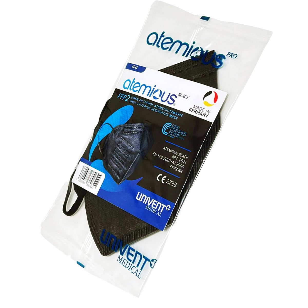 atemious PRO 2 BLACK FFP2 Maske – Schwarz, einzeln oder lose verpackt, Made in Germany