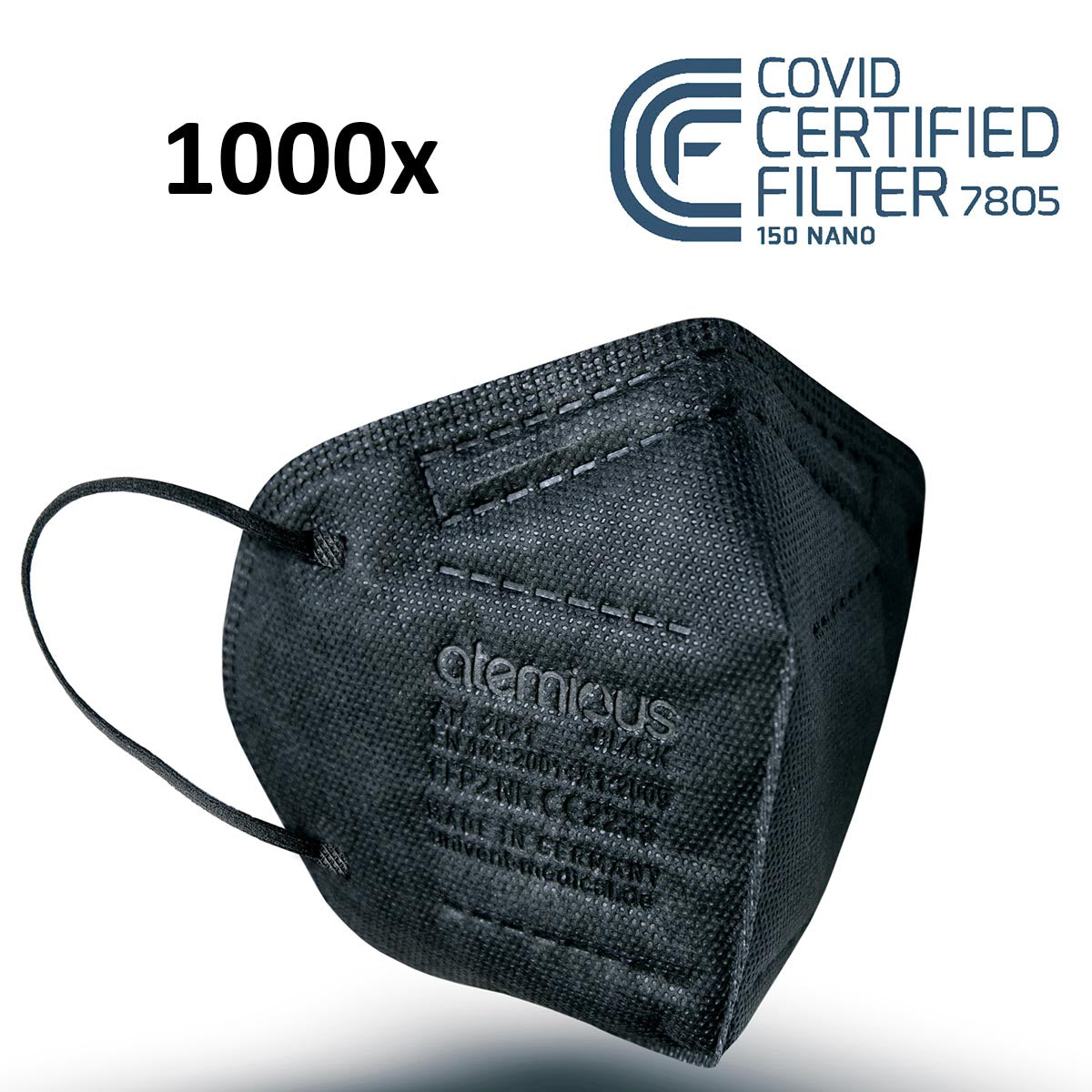 atemious PRO 2 BLACK FFP2 Maske – Schwarz, einzeln oder lose verpackt, Made in Germany