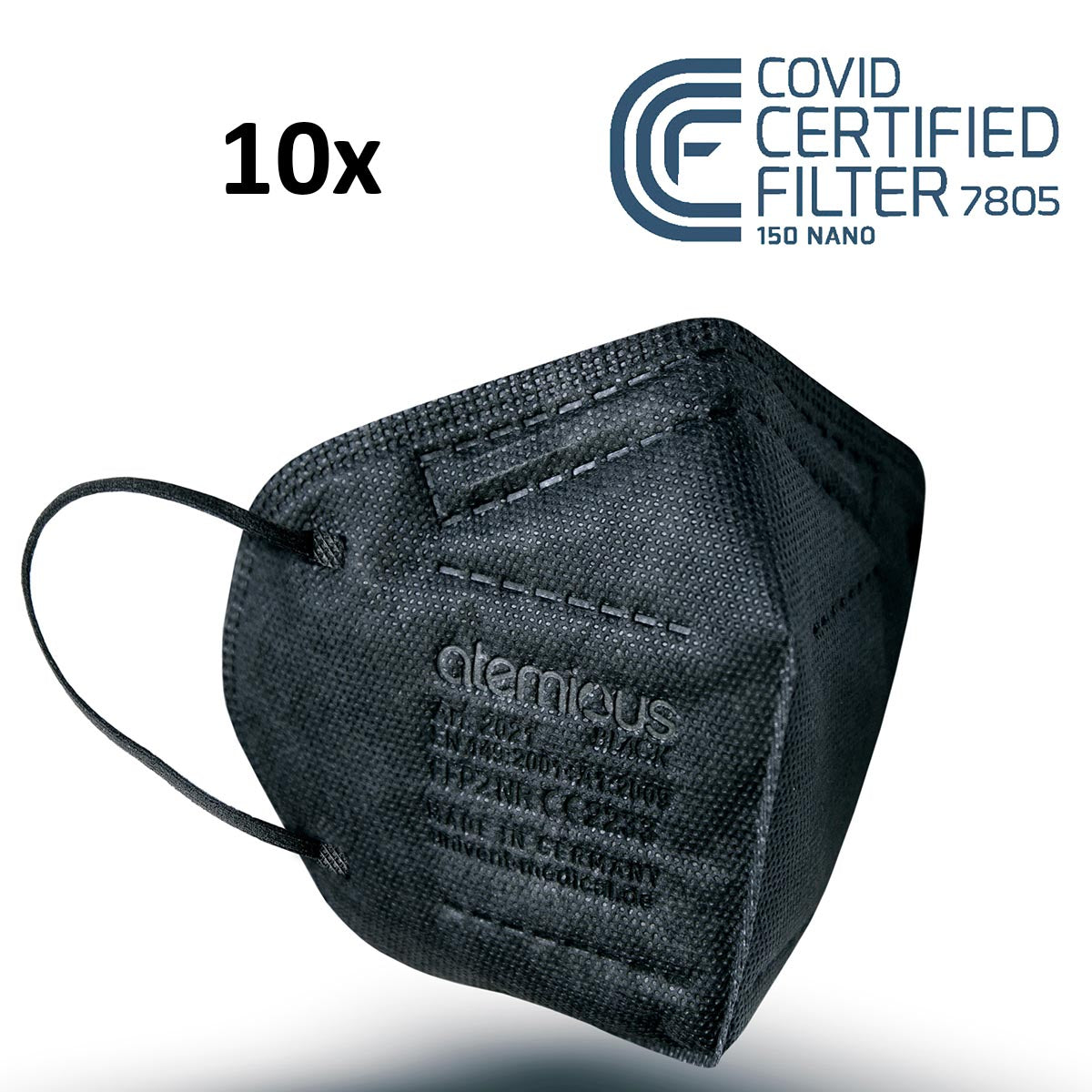 atemious PRO 2 BLACK FFP2 Maske – Schwarz, einzeln oder lose verpackt, Made in Germany