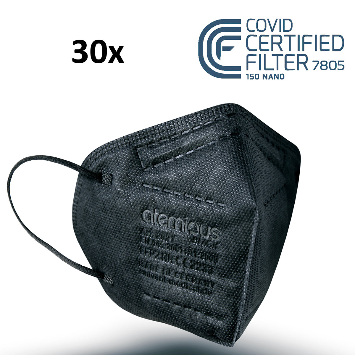 atemious PRO 2 BLACK  FFP2 Maske schwarz einzeln oder lose verpackt