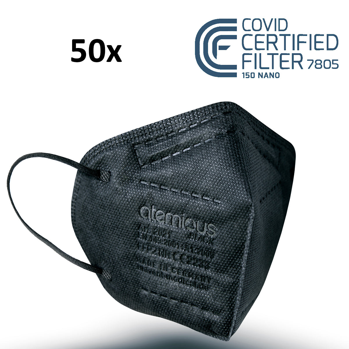 atemious PRO 2 BLACK  FFP2 Maske schwarz einzeln oder lose verpackt