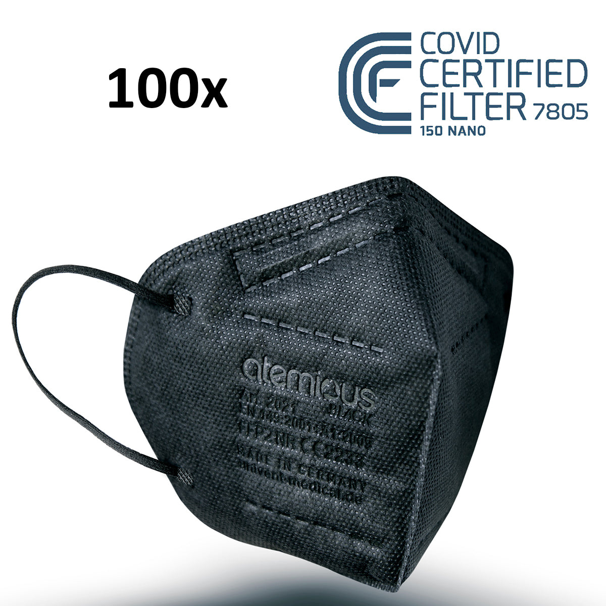 atemious PRO 2 BLACK  FFP2 Maske schwarz einzeln oder lose verpackt