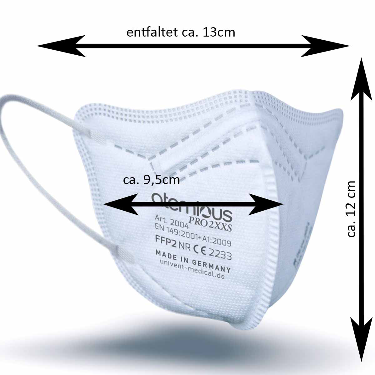 atemious PRO 2 XXS, FFP2 Maske EN149:2001+A1:2009 CE 2233 ACHTUNG! KLEINE PASSFORM