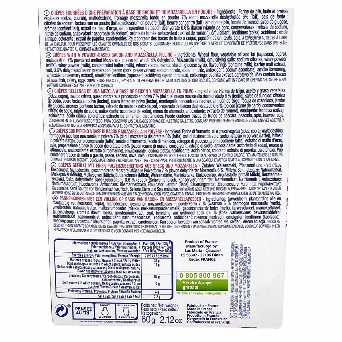 Gavottes Crêpes Fourrées Mini Pfannkuchen gefüllt mit Speck und Mozzarella