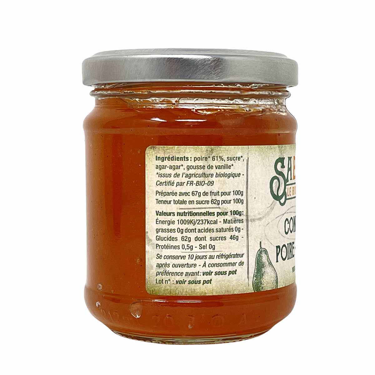 SABIBOU Bio Birne mit Vanille Extra Konfitüre Confiture extra BIO Poire Vanille