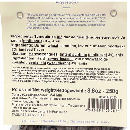 Pâtes Fabre Gourmet Tagliatelle mit Sepia Pâtes au Noir de Sepia 250g aus Frankreich