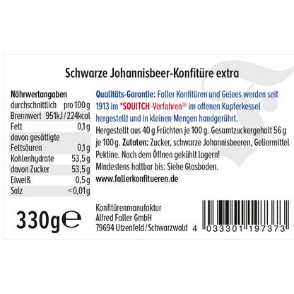 Fruchtaufstriche aus dem Schwarzwald Faller Johannisbeere schwarz Konfitüre extra 330 g