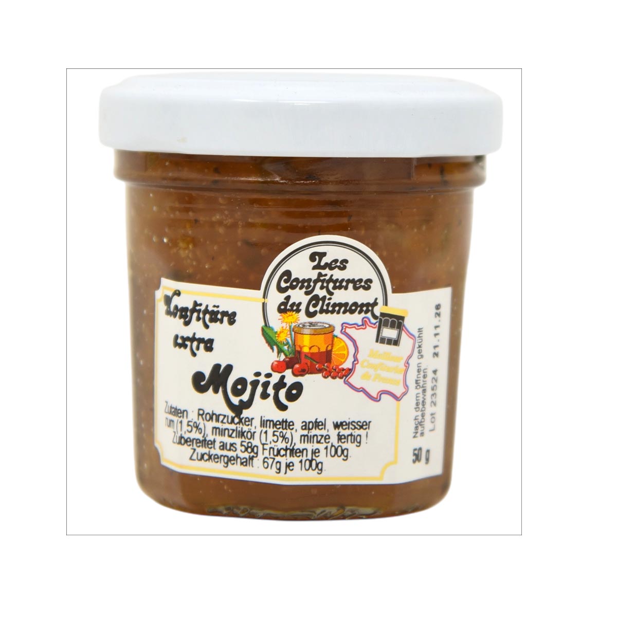 Les Confitures du Climont Mojito Konfitüre 50g mit Weißem Rum und Minze