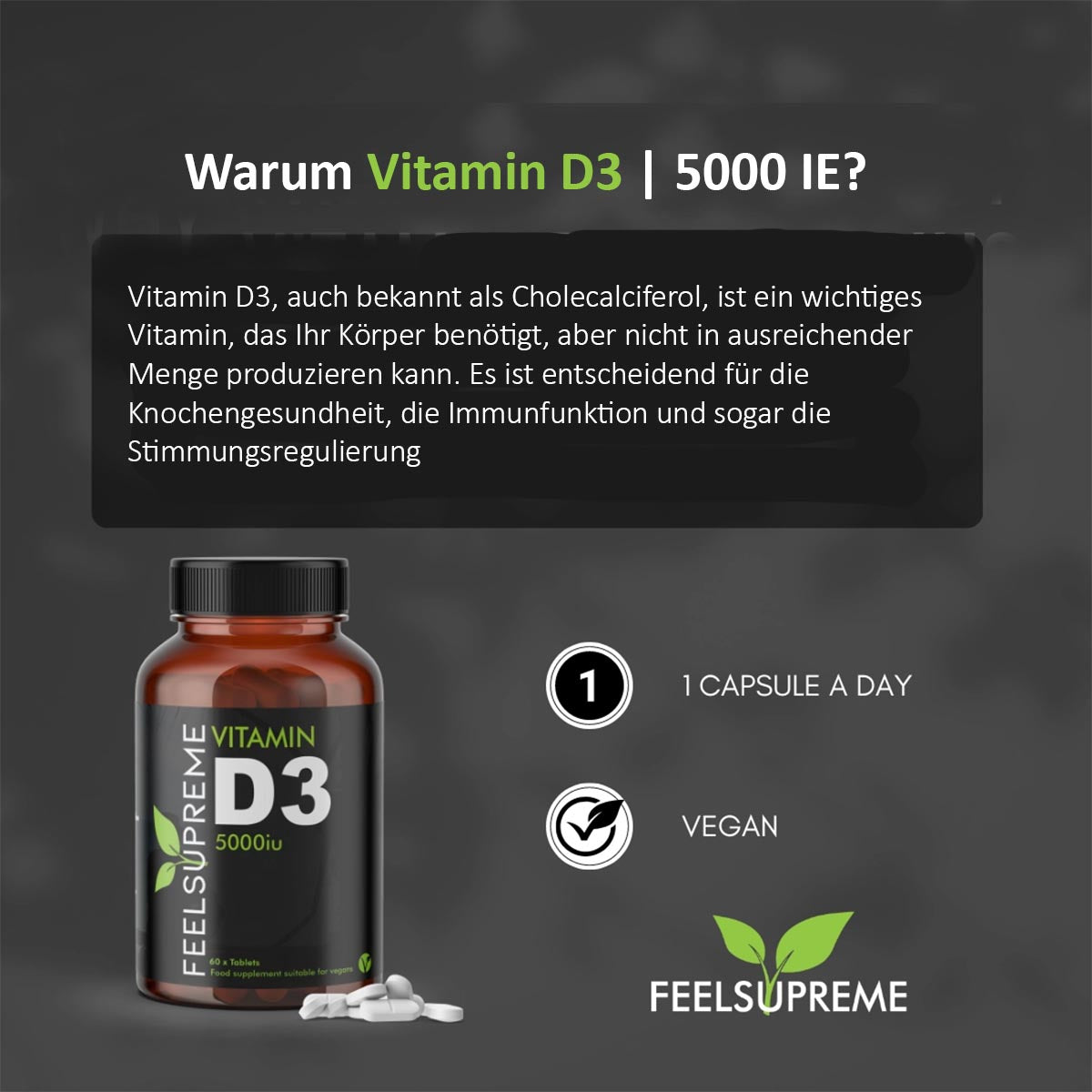 Feel Supreme Vitamin D3 5000iu – Natürliche Unterstützung in 60 Kapseln für Ihr Wohlbefinden