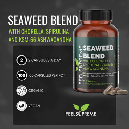 Feel Supreme Seetang-Mischung: 100 Kapseln mit Chlorella, Spirulina & Ashwagandha