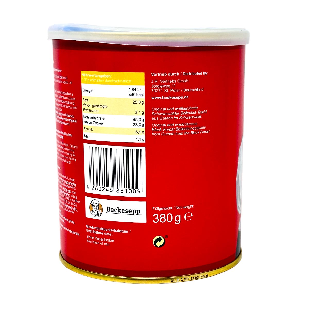 Beckesepp Schwarzwälder Kirschkuchen in der Dose 380g Das Geschenk