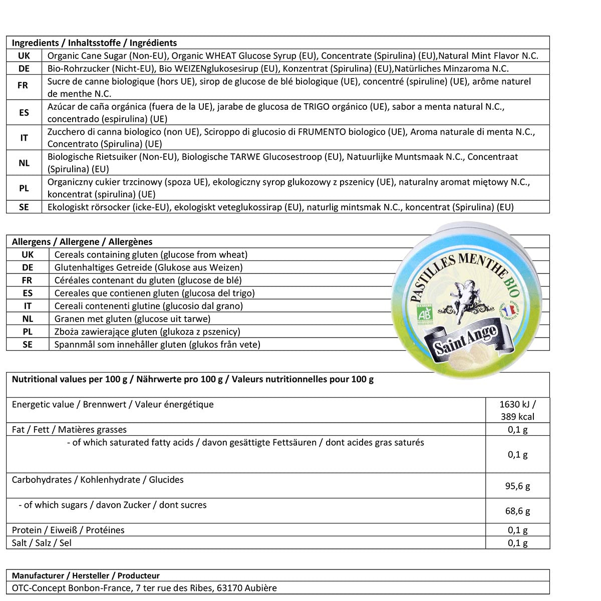 Saint-Ange Bio-Minz-Pastillen – Handgefertigte Minzpastillen aus Frankreich, 50g