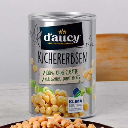 d'aucy Kichererbsen, 285g Dose – Ohne Salz & Zucker, Ohne Konservierungsstoffe