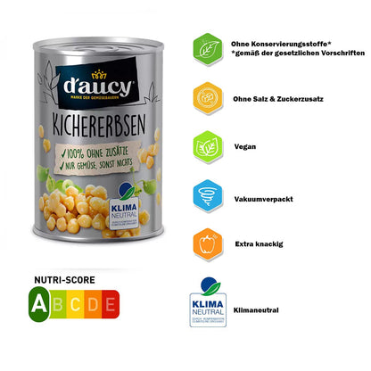 d'aucy Kichererbsen, 285g Dose, ohne Salz & Zucker, ohne Konservierungsstoffe