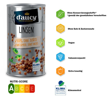 d'aucy Linsen, 285g Dose, ohne Salz & Zucker, ohne Konservierungsstoffe