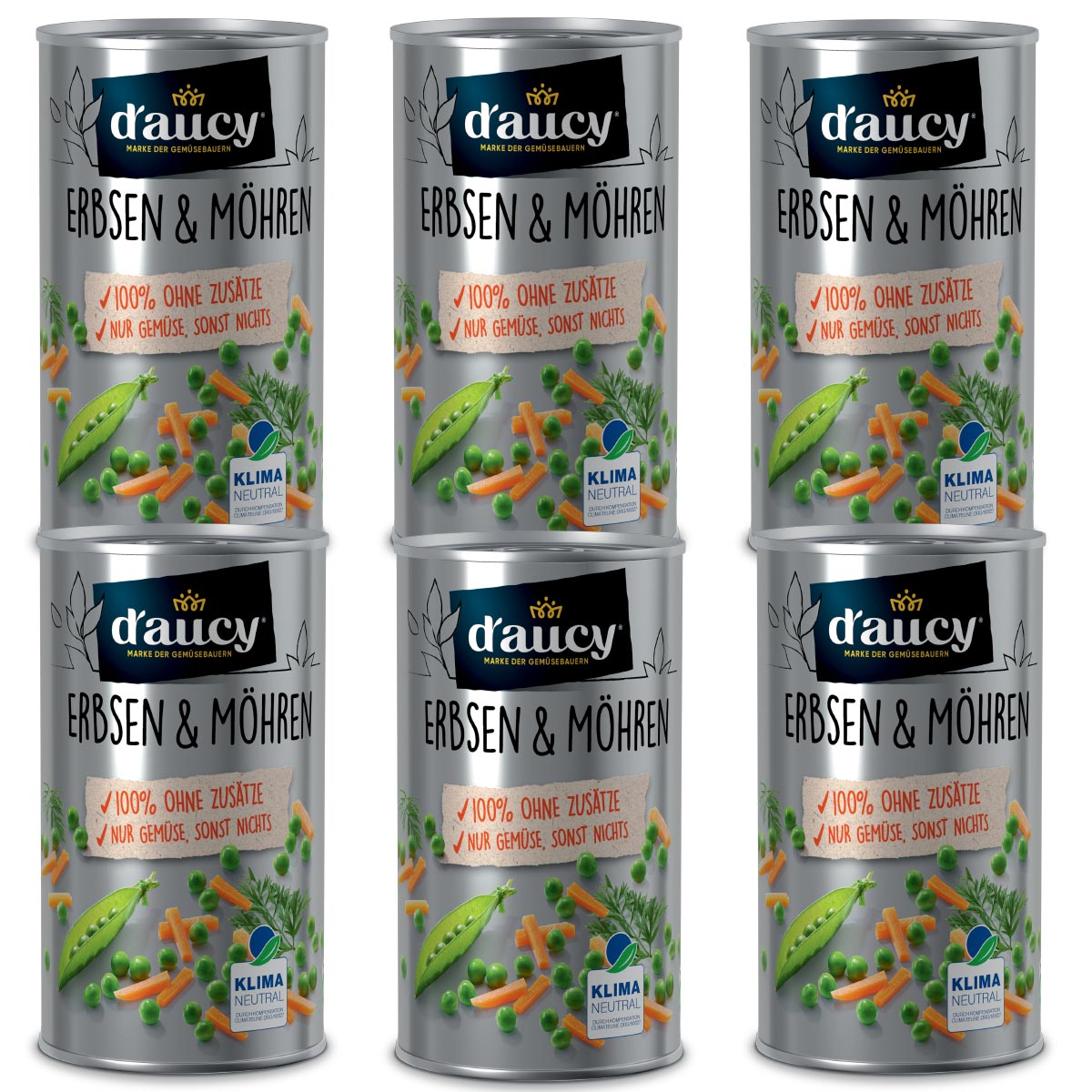 d'aucy Erbsen & Möhrchen: Natürliche Frische ohne Salz und Zuckerzusatz