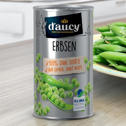 d'aucy Erbsen 285g – Natürliche Frische ohne Salz und Zucker, Konservierungsstoffen