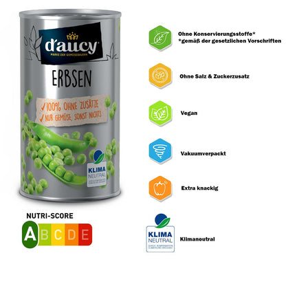 d'aucy Erbsen: Natürliche Frische ohne Salz und Zuckerzusatz